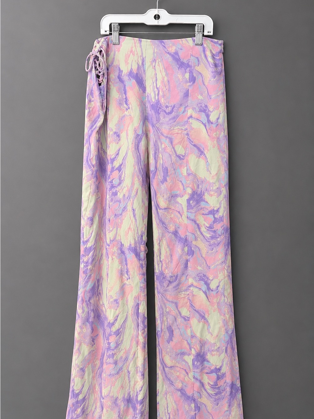 Zara Pastel Marble-Print Wide-Leg Tie-Waist Pants